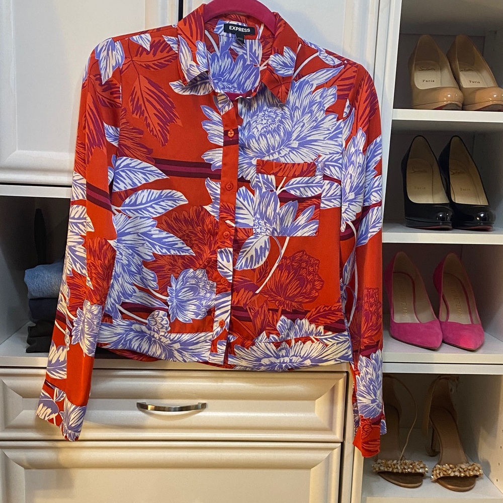 Express Scarlet and Azure Floral Shirt